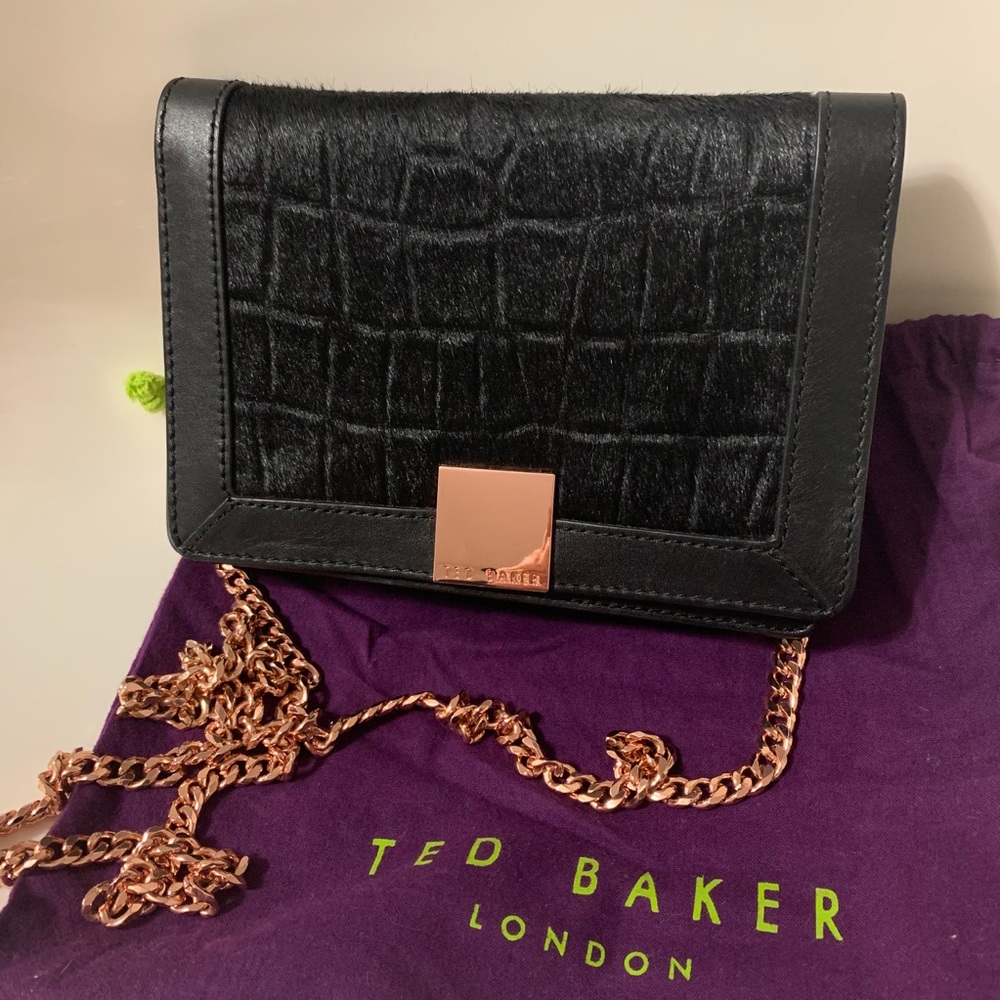 Ted Baker Leather & Fur Crossbody Clutch